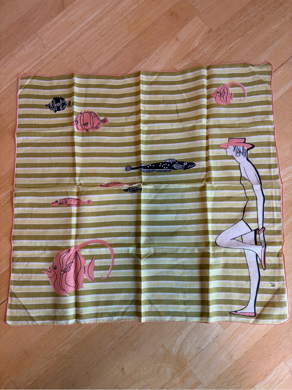 Vintage Mid-Century Whimsical Lady in a swimsuit  and Graphic Fish 🐠 Beach Theme